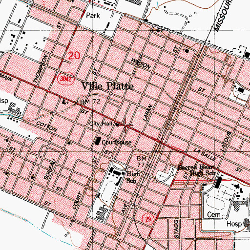 Topographic Map of Evangeline Parish Library, LA