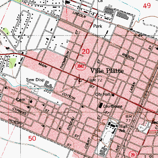 Topographic Map of First Baptist Church, LA
