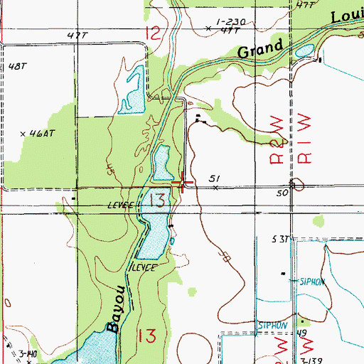 Topographic Map of Grand Louis Bayou Oil Field, LA