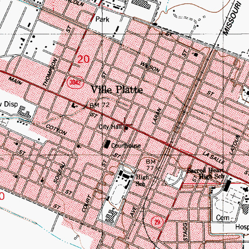 Topographic Map of Ville Platte City Hall, LA