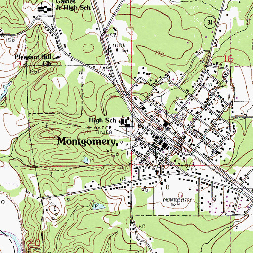 Topographic Map of Montgomery High School, LA