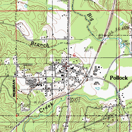 Topographic Map of Pollock Baptist Church, LA