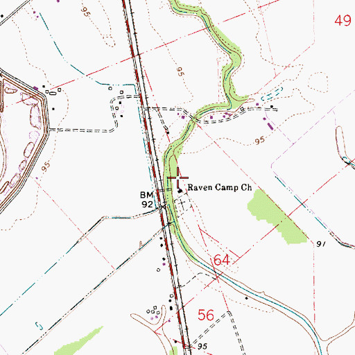 Topographic Map of Raven Camp School (historical), LA