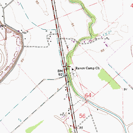 Topographic Map of Ravencamp, LA
