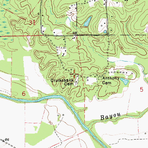 Topographic Map of Santiago (historical), LA