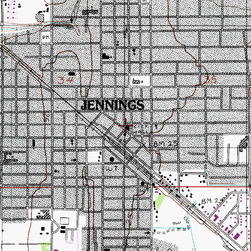 Topographic Map of Jennings Fire Department, LA