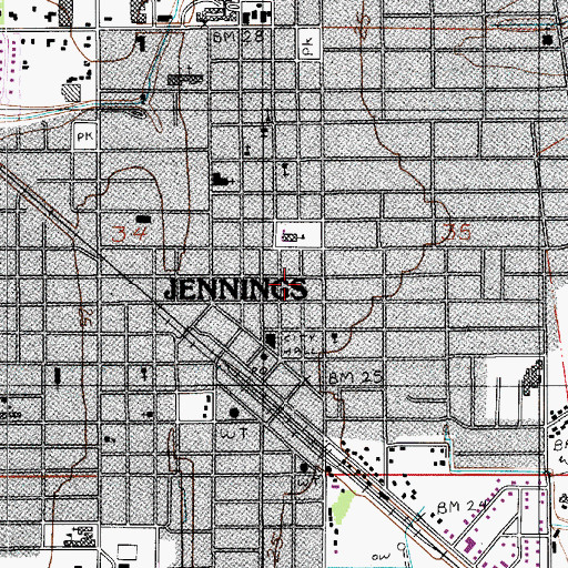 Topographic Map of Jefferson Davis Parish Courthouse, LA