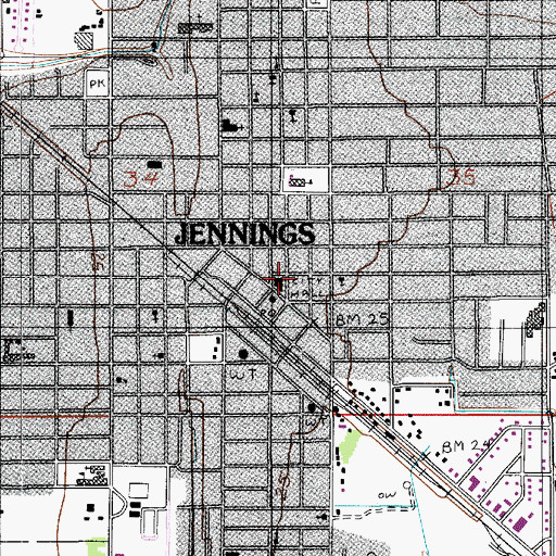 Topographic Map of Jennings City Hall, LA
