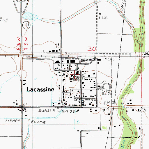 Topographic Map of Lacassine High School, LA