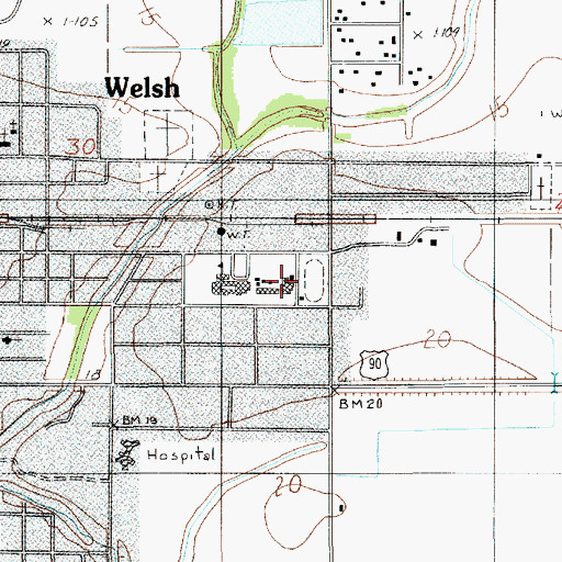 Topographic Map of Welsh High School, LA