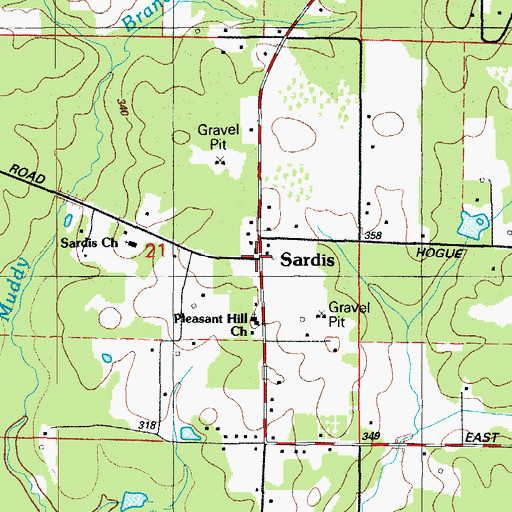 Topographic Map of Sardis, AR