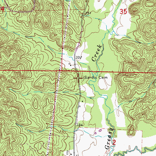 Topographic Map of Sardis Cemetery, AR