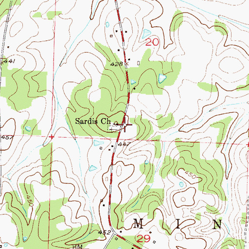 Topographic Map of Sardis Church, AR