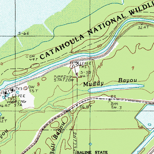Topographic Map of French Fork Oil Field, LA