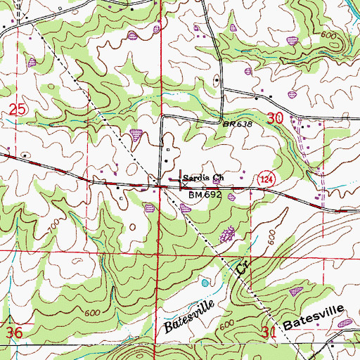Topographic Map of Sardis Church, AR