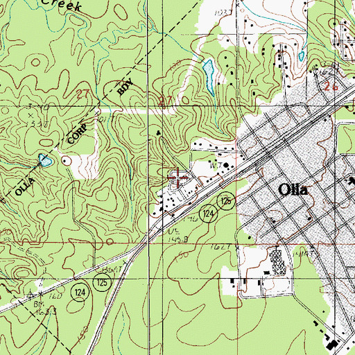 Topographic Map of Olla Cemetery, LA