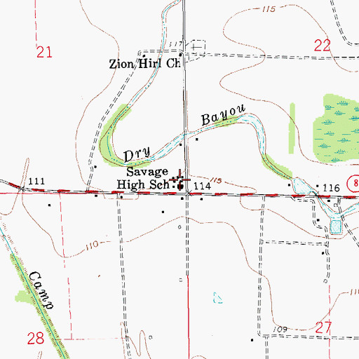 Topographic Map of Savage High School, AR