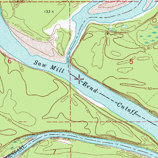 Topographic Map of Saw Mill Bend Cutoff, AR