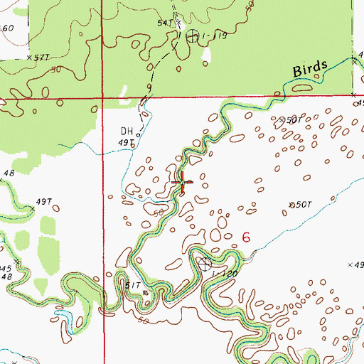 Topographic Map of Birds Creek Oil Field, LA