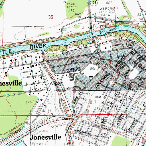 Topographic Map of Jonesville Elementary School, LA