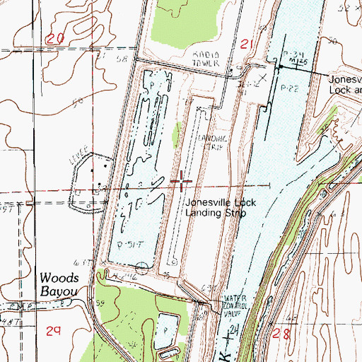 Topographic Map of Jonesville Lock Landing Strip, LA
