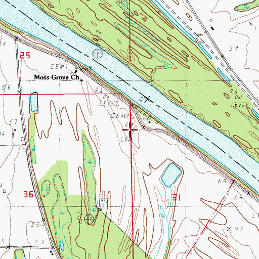 Topographic Map of Moss Grove Plantation Cemetery, LA