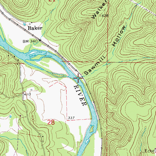 Topographic Map of Sawmill Hollow, AR