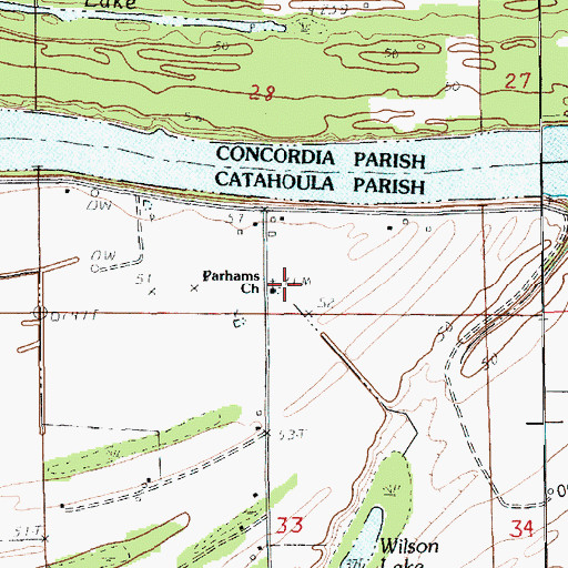 Topographic Map of Parhams Cemetery, LA