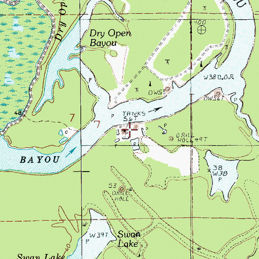 Topographic Map of Shoe Bayou Oil Field, LA