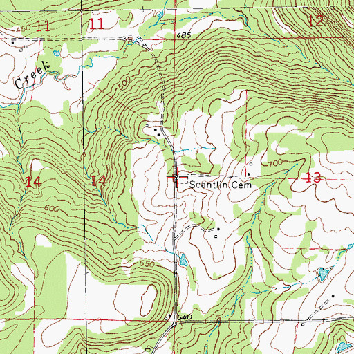 Topographic Map of Scantlin Cemetery, AR