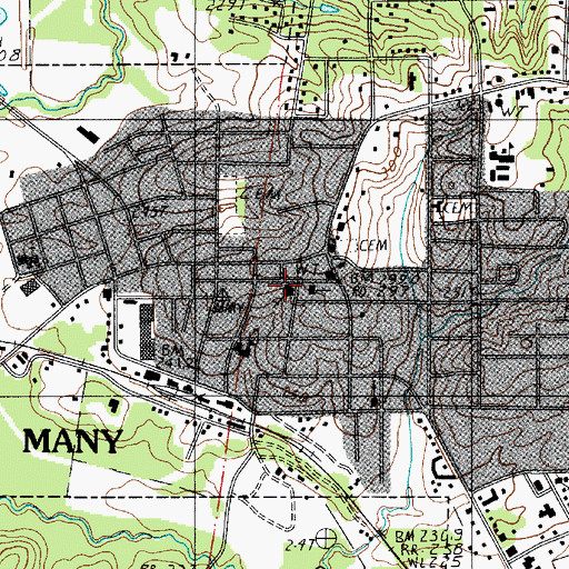 Topographic Map of First Methodist Church of Many, LA