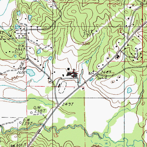 Topographic Map of Many High School, LA