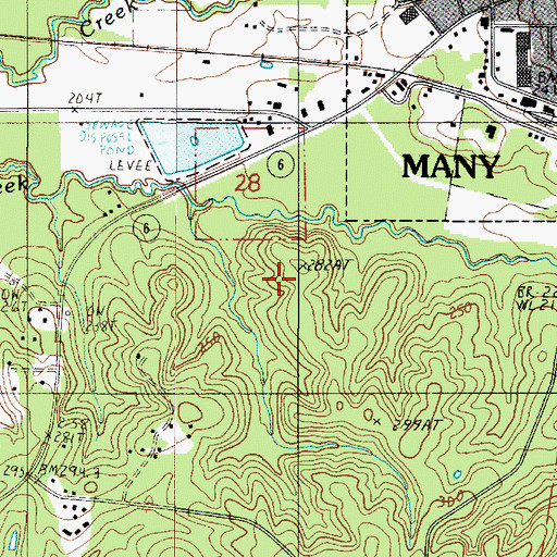 Topographic Map of Pendleton-Many Oil and Gas Field, LA
