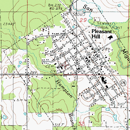 Topographic Map of Pleasant Hill Cemetery, LA