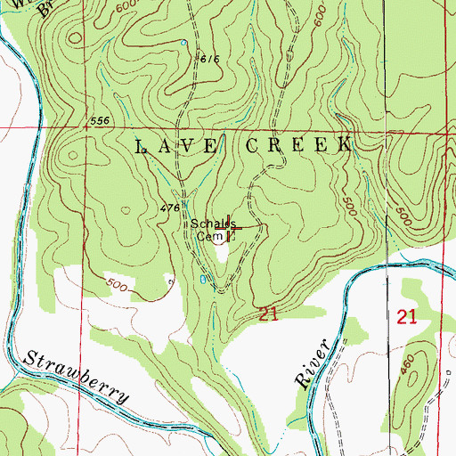 Topographic Map of Schales Cemetery, AR