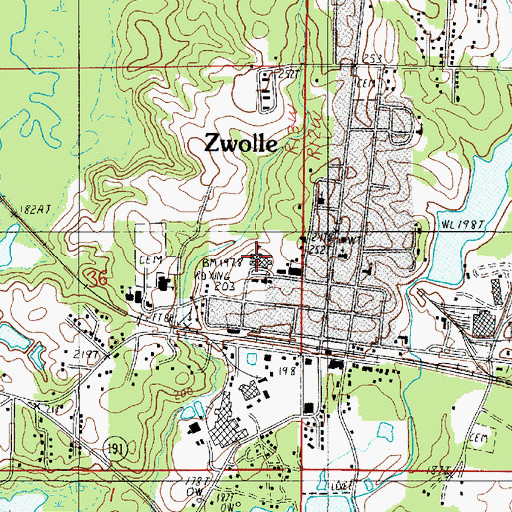 Topographic Map of Zwolle High School, LA