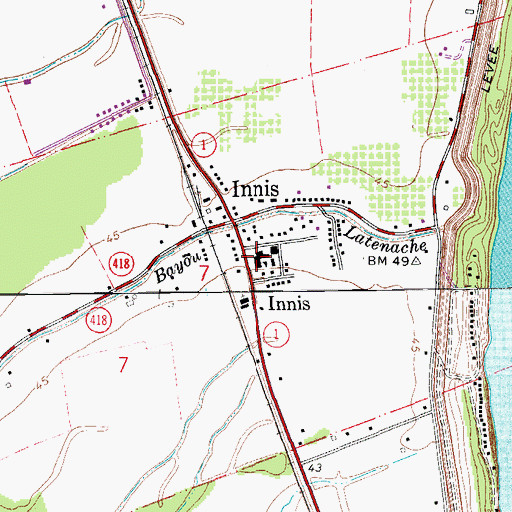 Topographic Map of Innis High School, LA