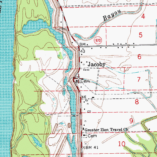Topographic Map of Jacoby Cemetery, LA