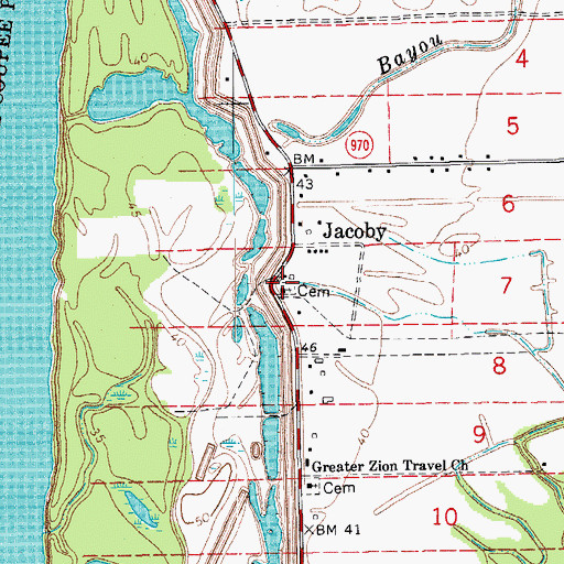 Topographic Map of Jacoby Chapel, LA