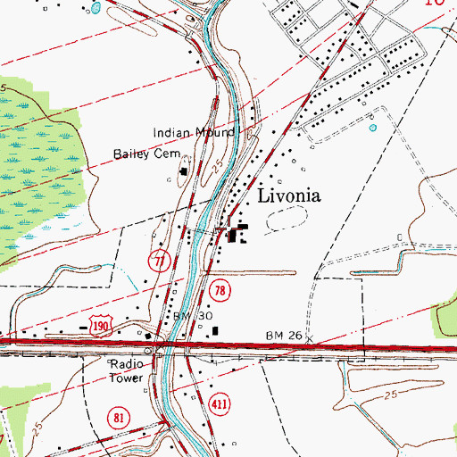 Topographic Map of Livonia High School, LA