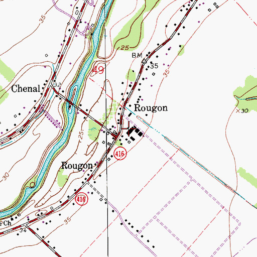 Topographic Map of Rougon High School, LA