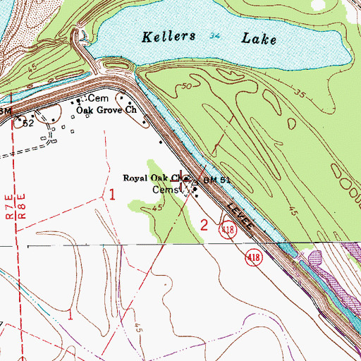 Topographic Map of Royal Oak Cemetery, LA