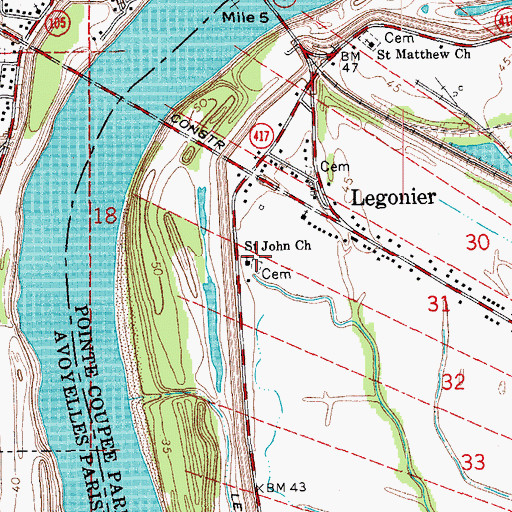 Topographic Map of Saint John Cemetery, LA