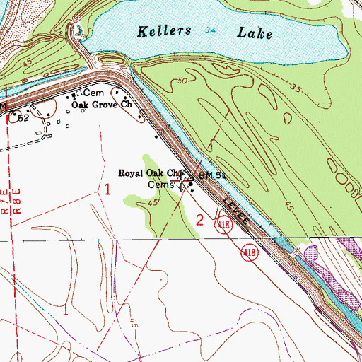 Topographic Map of Union Cemetery, LA
