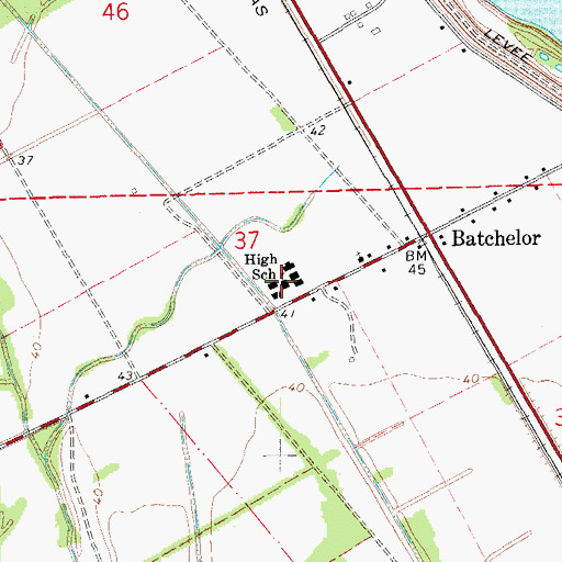 Topographic Map of Upper Pointe Coupee Elementary School, LA