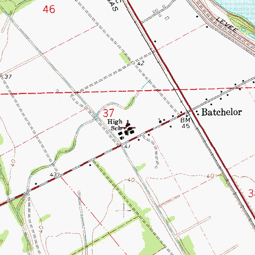 Topographic Map of Upper Pointe Coupee High School, LA