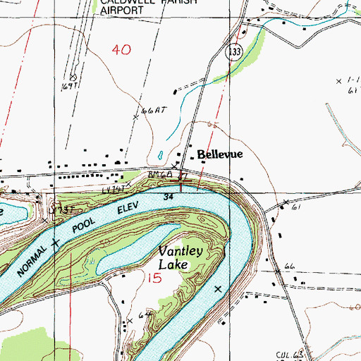 Topographic Map of Bellevue Landing, LA