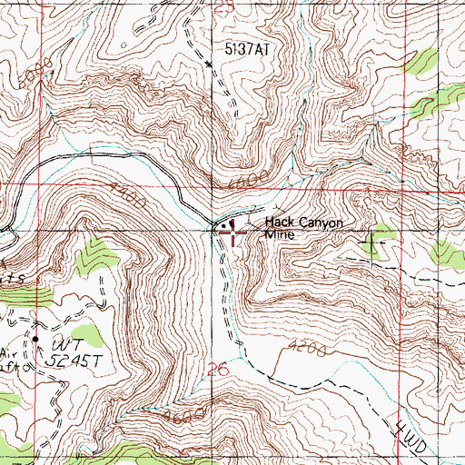 Topographic Map of Hack Canyon Mine, AZ