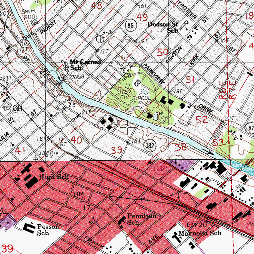 Topographic Map of Gerbent Oak, LA