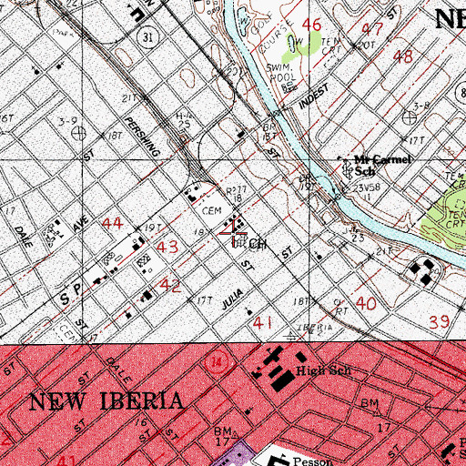 Topographic Map of Iberia Parish Courthouse, LA